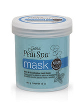 Slightly top view of Gena Pedi Spa nourishing foot mask in 16-ounce capped bottle with printed product information